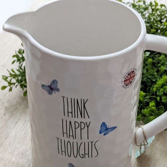 Ceramic Colorful Butterfly Pitcher Think Happy Thoughts - Picture 2 of 6